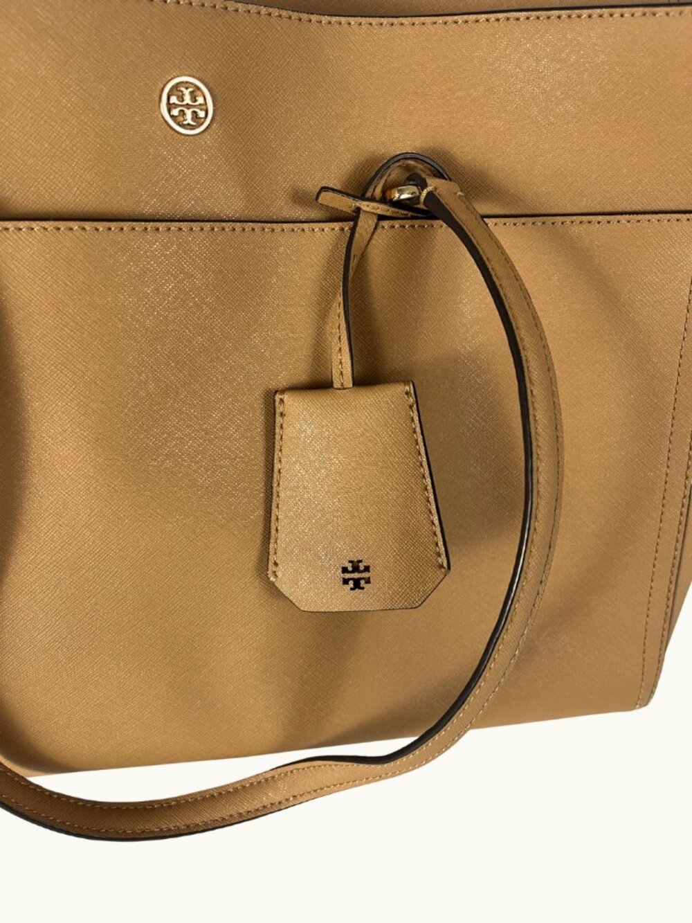 Tory Burch Saffiano Leather Tote Tan Gold Hardware - Picture 11 of 13